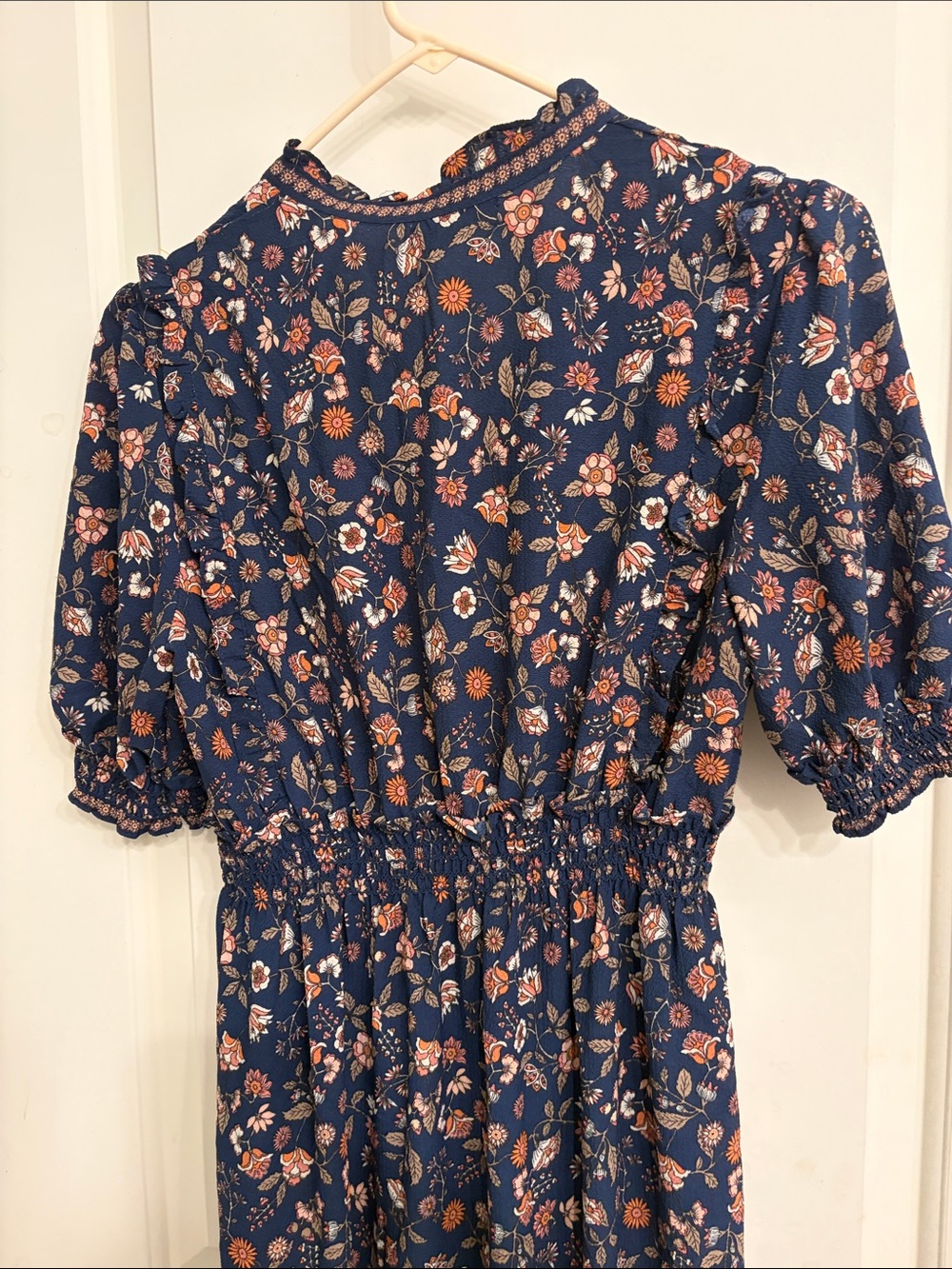 Max Studio Navy Floral Tiered Maxi with Puff Sleeves - Picture 3 of 3
